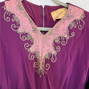 VTG 1960s Gloria Swanson Forever Young Beaded Purple Dress Hollywood Glam